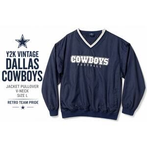 Y2K Dallas Cowboys Jacket Pullover V-Neck SZ L Vintage NFL Windbreaker Football